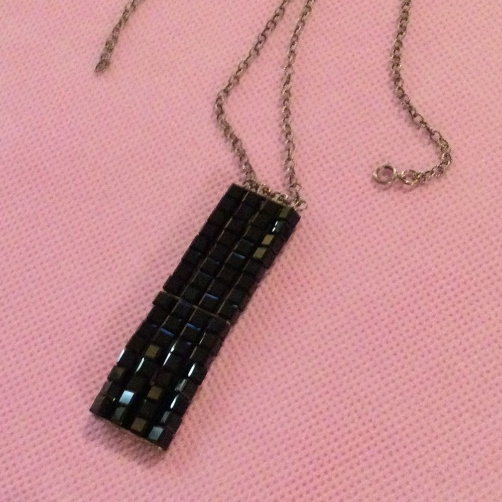 Vintage Black Spinel with 925 silver attached chain 13 inches adjustable chain